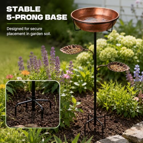 Bird Bath for Outdoor - 3" Deep Garden Metal Bird Bath with Removable Bowl Heavy-Duty Base,Winter Birdbath Feeder Rust-Proof Birdbaths for Garden Yard Lawn Decor,Easy to Clean Birdbaths(Bronze)