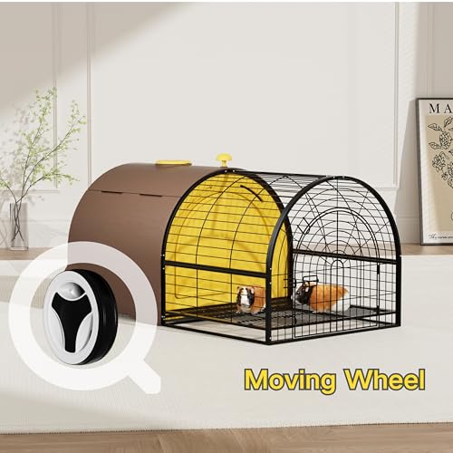 Durable Plastic Rabbit Hutch Bunny Cage Indoor Outdoor Guinea Pig Cage with Waterproof Shell, Easy Tray, Separable Hutch, Revolving Doors, Smooth Wheels