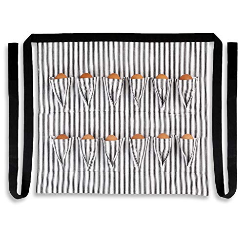 Egg Collecting & Gathering Apron 12 Pockets, Black and White Ticking Stripe