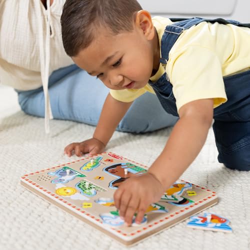 Melissa & Doug Zoo Pet Animals Sound Puzzle – 8-Piece Wooden Peg Puzzle with Light-Activated Sounds, Music Learning Toy for Toddlers and Preschoolers Ages 2+ - size: 11.8 x 8.8 x 1.25, style: Pets