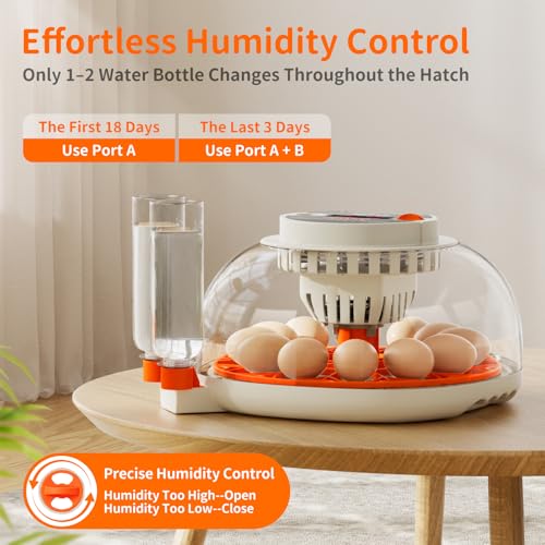 APDOE Egg Incubators for Hatching Eggs, Temperature and Humidity Control, Automatic Egg Turning, Egg Candler, External Water Bottle, Air Vent, for Chicken, Duck & Quail Eggs, 12 Eggs - color: Orange, size: 12 Eggs