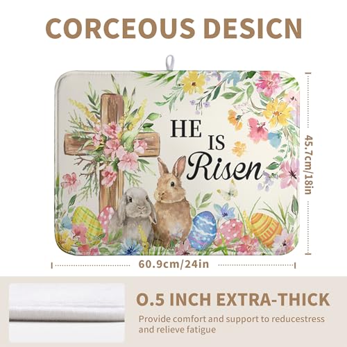 Easter He Is Risen Bunny Dish Drying Mat for Kitchen Counter Spring Easter Cross Floral Eggs Drying Pad 18x24 In Microfiber Absorbent Holiday Dishes Drainer for Kitchen Counter Tableware - color: Easter Cross, size: 18" x 24"