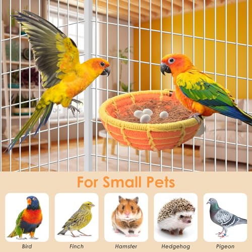 KATUMO Bird Nest, 5.3in Parrot Breeding Nest Bed with Natural Coconut Fiber Bedding for Budgie, Parakeet, Cockatiel, Conure, Lovebird, Canary, Finch, Small Birds - color: Orange+Yellow