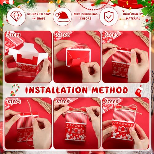 Zhanmai 48 Pcs Christmas Treat Boxes Candy Red Village Vintage Mini Gingerbread House Favor Box Christmas Party Paperboard Gift Boxes for Xmas Holiday Party Treat Cookie Goodie Snack Gift Packaging - style: Red Christmas