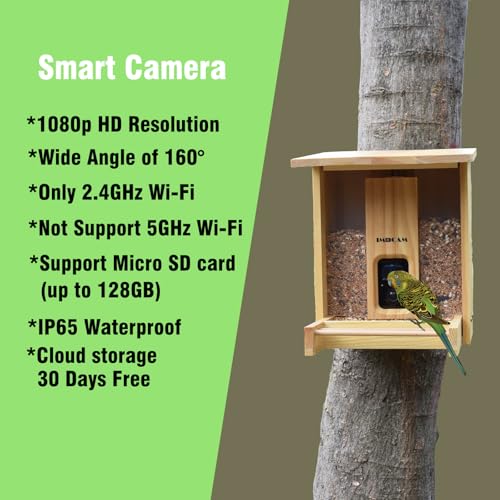 Smart Wooden Bird Feeder with Camera-Solar Power,Bird AI Identifier,1080p HD,5200mAh Battery,3.5L Extra Large,Twin Seed Bins