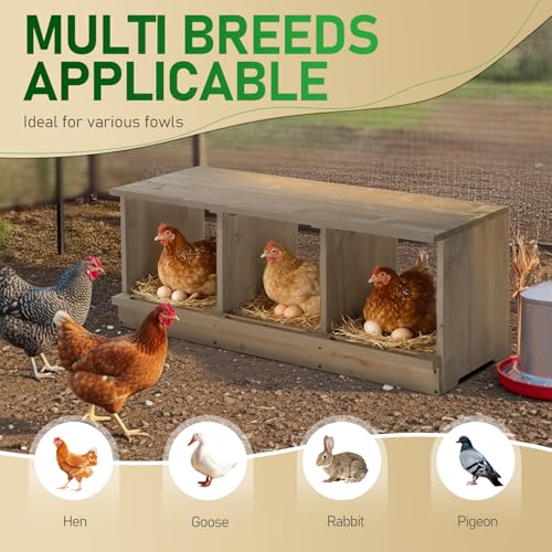 Outvita Nesting Boxes for Chickens 3 Compartments, Wood Chicken Nesting Box Wall Mount, Versatile Use Nest Box for Chicken Coop, Easy to Assemble for Chickens, Hens, Ducks - color: 3 Compartments
