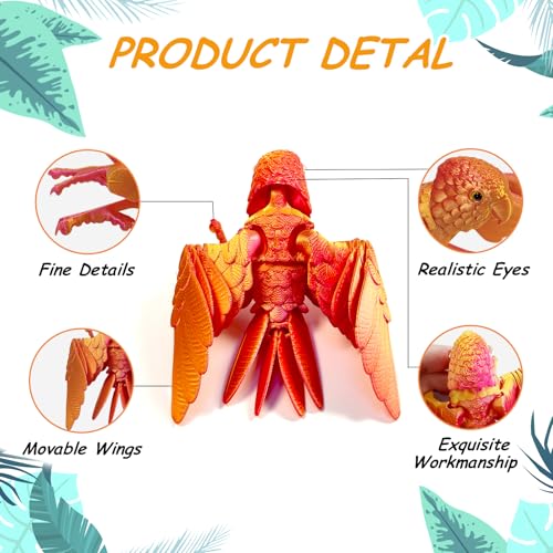 2 Pack 3D Printed Articulated Parrot Figure with Movable Wings, Flexible Joint Bird Desk Fidget Toy for Autism, Colorful Collectible Home & Office Decor Gift