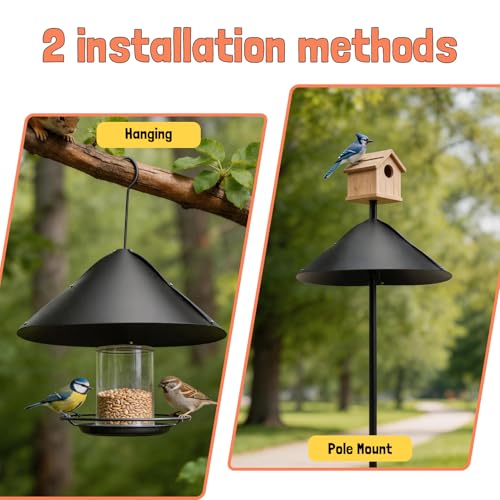 Squirrel Baffle for Bird Feeder Pole, Squirrel Guard Defender, Squirrel Proof Bird Feeders for Outdoors Hanging Cover, Outside Pole Mount Bird House Guard for Outdoor Shepherd's Hook, 19In, 1 Pack