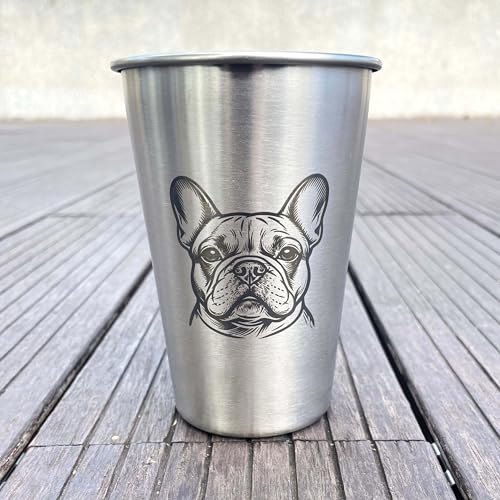 4 Pack 16oz Conical Stainless Steel Cups - Laser Engraved Animals, Stackable Durable Metal Cold Drink Cups for Parties & Outdoor Events (Siberian Husky/German Shepherd/Samoyed/French Bulldog) - color: Dog Set 3