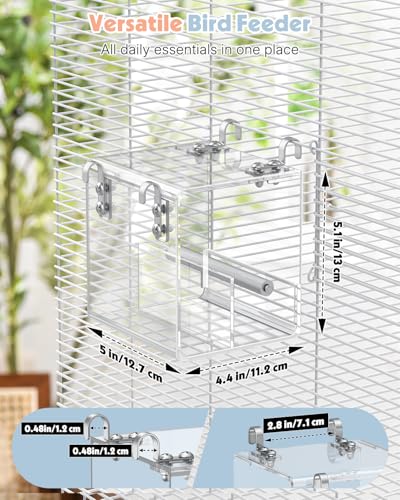 Pawfly No Mess Bird Feeder, Clear Acrylic Bird Cage Feeder, Hanging Bird Feeder for Cage, Parakeet Feeder, Bird Seed Catcher, Food Container for Parrot, Cockatiel, Budgie & Lovebird, Small - size: Small