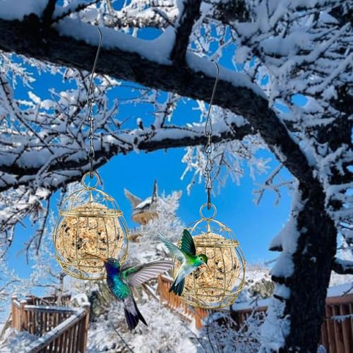 4 Pack Bird Feeder, Suet Ball Feeders for Outside Hanging, Metal Hanging with Hooks, Fat Ball Bird Feeder Suet Feeder for Wild Birds Outdoor Garden