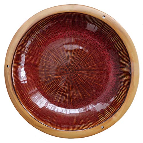 BYER OF MAINE Radial Hanging Bird Bath, Porcelain, Glaze Finish, Adjustable Chain, Autumn Red, 14"x14"x34" - color: Autumn Red
