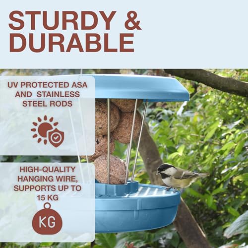 SWISSINNO Bird Feeders - No Mess Fat Ball/Suet Feeder for Outdoors Hanging - Smart Birds Lucerne Spill Proof Wild Cardinal Bird Feeder with Integrated Seed Catcher Tray - Light Blue - color: Light blue, style: Lucerne