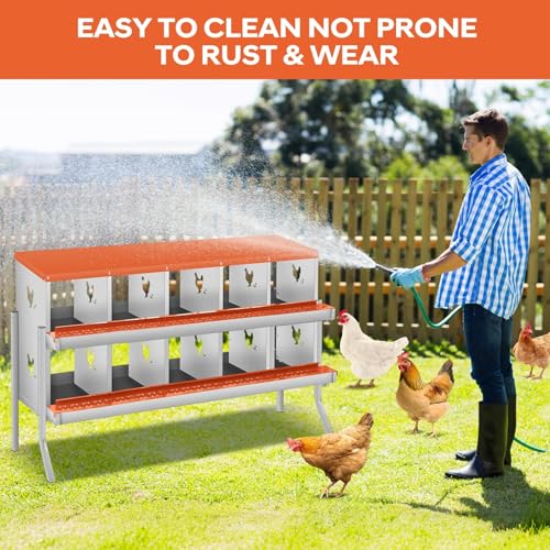Garvee Chicken Nesting Box, 10 Compartments Nesting Box for Chickens, Galvanized Steel Chicken Laying Box for Easy Egg Collection, Wall Mounting - color: Orange | 10 Compartment+legs