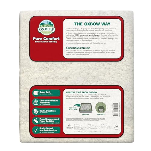 Oxbow Small Animal Bedding, Hamster, Guinea Pig, Rabbit, White, USA, 72 L | Pure Comfort, Hamster Bedding, Guinea Pig Bedding, Low Dust, Virgin Paper, Litter Box, Bunny, Rats, Gerbils, Chinchillas - color: White, size: 72 Liter