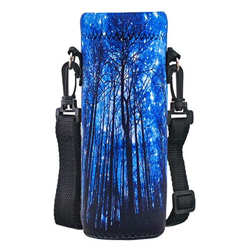 Neoprene 500ML/750ML/1000ML Water Bottle Bag Carrier, Portable Insulated Bottle Sling Holder Case Pouch with Adjustable Shoulder Strap for Men Women Walking Hiking Running - color: Forest, size: 500ML