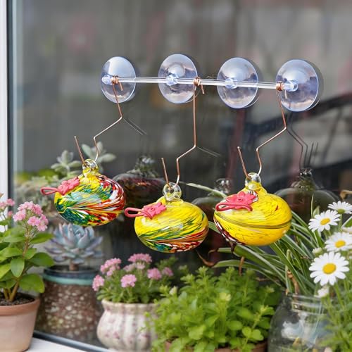 3PCS Window Hummingbird Feeder with Suction Cups(Yellow) - color: 3Pcs-D