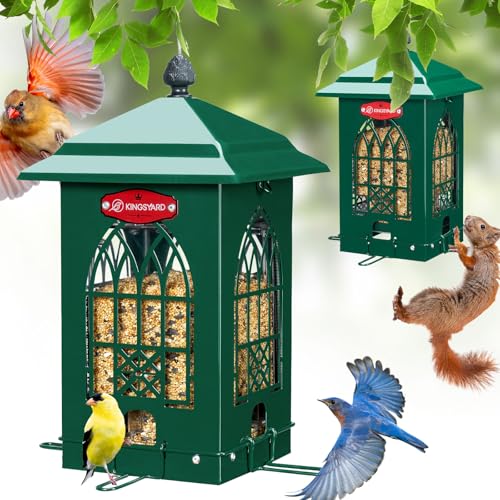 Kingsyard 5 Lbs Squirrel Proof Bird Feeders with Weight-Activated Perches | Large Metal Bird Feeder House for Outdoors, Weatherproof, Great for Small Wildbirds Cardinal Finch Bluebird, Green - color: Green