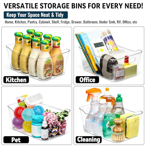 12 PACK Clear Plastic Storage Bins, Kitchen Cabinet Pantry Organizer Bins | Crystal-clear, Thicker, BPA Free, 12 Stickers - Multi-Use Containers for Home, Office, Shelf, Cupboard, Fridge Organization - size: Medium