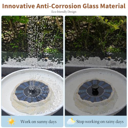 Solar Fountain for Bird Bath with Solar Panel Upgraded Faux Granite Rock Water Pump with 6 Nozzles for Birdbath Outdoor Garden Pond Pool Fish Tank Attracts Birds Energy-Efficient Backyard Decor Beige