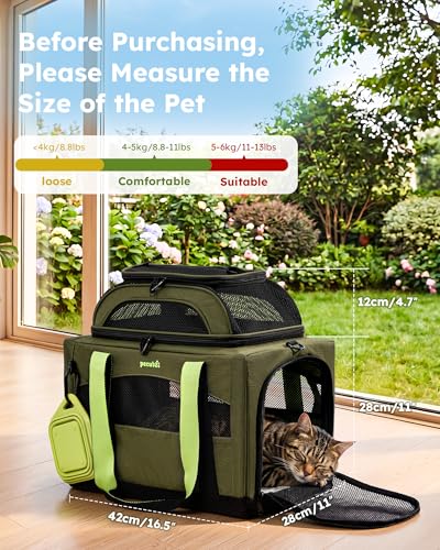 Pecute Cat Carrier,Top Expandable Dog Crate for Travel, Green | 5mm Anti-Collapse Steel Frame, Soft Mesh, Vet Visits, Foldable Travel Crate,Outdoor Hammock, Leakproof Pee Pad & Bowl - color: Green