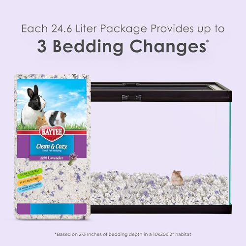 Kaytee Clean & Cozy Lavender Paper Bedding for Guinea Pigs, 24.6 Liters | Fresher habitats with rabbit bedding. Hamster bedding for small pets. 99% dust-free, absorbs 6x, lavender bedding - size: 24.6 Liters