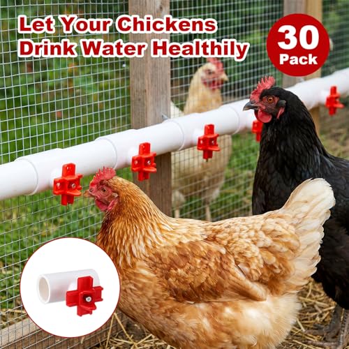 30 Sets Chicken Waterer Kit, Horizontal Leakproof Chicken Water Nipples | This 30-set automatic chicken waterer includes durable chicken water nipples, gaskets, tape, and drill bit.