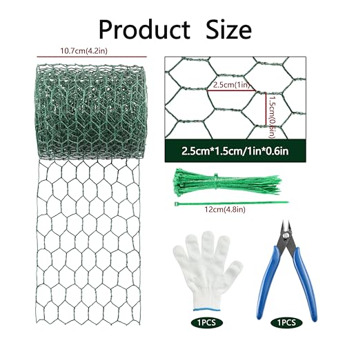 Floral Chicken Wire Roll, OLULU Galvanized Steel Chicken Wire Mesh for Crafts, 4 x 118 Inch Hexagonal Netting for Garden, Poultry & Yard