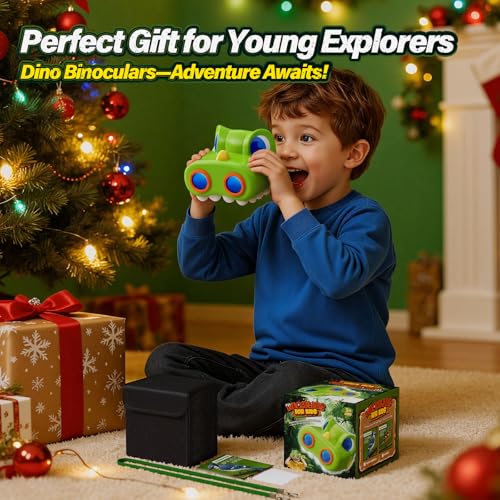 Dinosaur Toys for Boys Age 3-12 Kids Binoculars, Dinosaur Binoculars with Compass & Bird Watching Manual,3 4 5 6 7 8 9 10 11 12 Year Old Boys Toys, Outdoor Camping Exploration (Green)