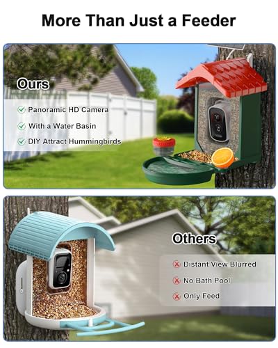 2-in-1 Smart Wild Bird Feeder & Bath with 4K HD Camera, AI Identification Solar Bird Feeder Watching Camera Night Vision for Outdoor Birds Watching Gifts for Birdlover, Red & Green - color: Red & Green