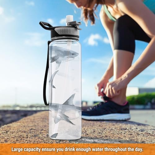 Shark 32 oz Water Bottle - Clear Tritan, BPA-Free, LeakProof with Carry Strap for Sports, Gym & Outdoor Activities - color: D169