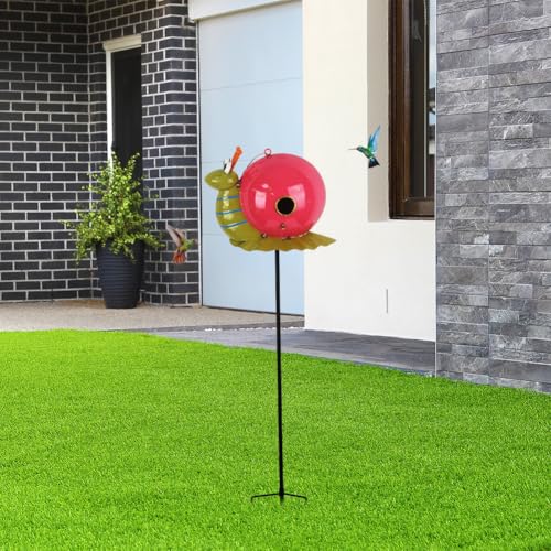 37" Bird Houses for Outside, Outdoor Metal Snail Birdhouse with Hanging String & Poles for Patio, Yard, Garden - style: Snail