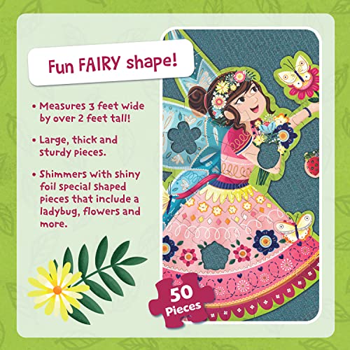 Peaceable Kingdom Jumbo Fairy Floor Puzzle 50 Pieces | A 50-piece floor puzzle that builds focus and patience. Includes storage box with a carrying cord. - style: Fairy