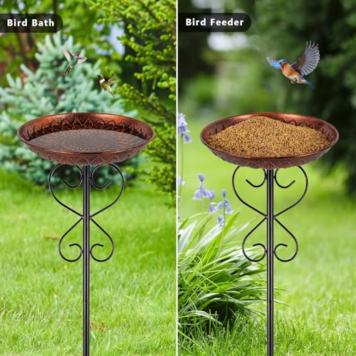 Metal Bird Baths for Outdoors, 38" H Birdbath with 11.4 Inch Bowl | Standing Bird Bath & Bird Feeder for Outside Garden Patio Yard Lawn Decor, Copper - color: Copper