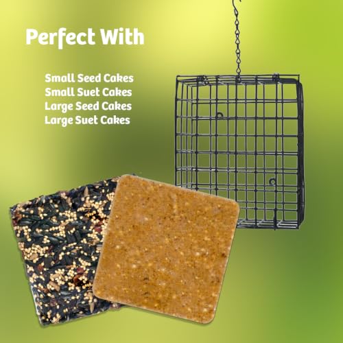 Birds Choice Seed & Suet Block Cage Feeder | Hanging Bird Suet Feeder for Woodpeckers, Jays, Nuthatches | Durable Vinyl Coated Grid with Chain | Easy Mount for Trees or Decks | 8" L x 3" W x 7" H | Durable Vinyl Coated Grid with Hanging Chain, Easy Mount