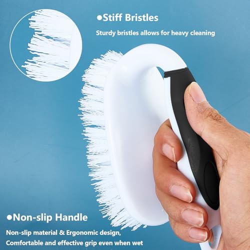Scrub Brush Set, 4 Pack Deep Cleaning Brush Kit, Black | 2 Scrub Brush, 2 Tile & Grout Brush with Built-in Scraper, Household Commercial Scrubber for Floor, Shower, Pool Wall, Tub - color: Black