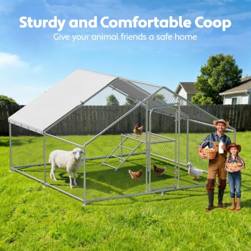 Large Chicken Run 13.1 x 9.8 x 6.4 FT Chicken Coop with Cover | Reinforced frame, Walk-in Chicken Coop, Roosting Perch, Waterproof Cover, Side Hardware Cloth, Backyard & Farm Use - size: 157.5"L x 118.0"W x 78.0"H