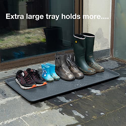 Boot Tray Extra Large 40"x20" - All-Weather, Multi-Purpose | Water-resistant recycled polypropylene, 1.25" raised edges – ideal for mudroom, entryway, garage, pet feeding mat or potted - style: Grey