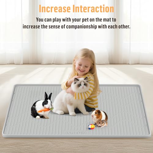 Silicone Pet Cage Liner Mat, 40” x28” Small Animals Floor Bed Mat Washable & Reusable Rabbit Playpen Mat, Pet Training Pads for Rabbits Guinea Pigs Bunny Hamster Cats Dogs