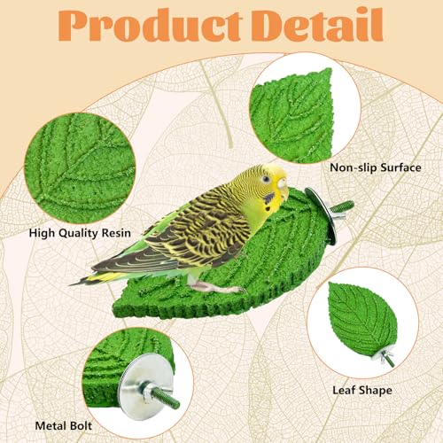 3 Pcs Parrot Perch Resin Bird Beak Grinding Stone Leaf Shape Perch Stand Foot Clawing Trimmer Bird Cage Accessories for Cockatiels Conures Budgies Lovebirds (Green) - color: Green, size: Leaves