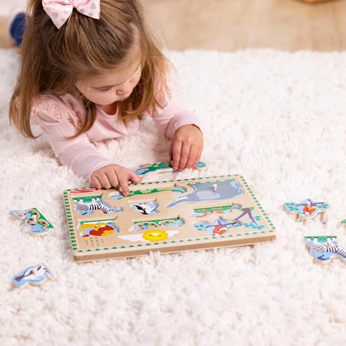 Melissa & Doug Zoo Animals Sound Puzzle – 8-Piece Wooden Peg Puzzle with Light-Activated Sounds, Music Learning Toy for Toddlers and Preschoolers Ages 2+ - size: 11.8 x 8.8 x 1.25, style: Zoo Animals