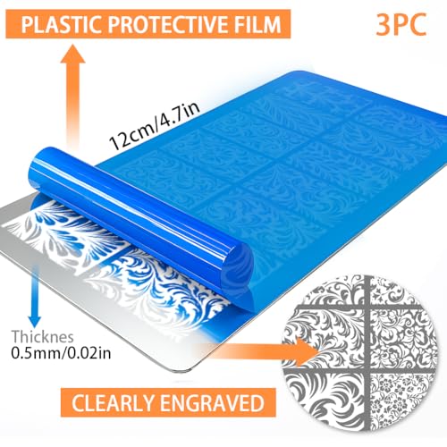 PH PandaHall 3pcs Swirls Nail Stamping Plates 42 Styles Vintage Swirly Nail Art Templates Romantic Swirl Floral Stainless Steel Image Plate Stencils with Tool for DIY Print Manicures Salon Design - style: Swirls