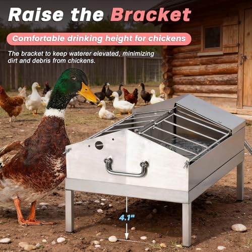 2 in 1 Automatic Chicken Waterer and Feeder | Stainless Steel Chicken Water Feeder With Float Valve, Poultry Water Dispenser for Duck Turkey Quail Pigeon, Easy to Clean