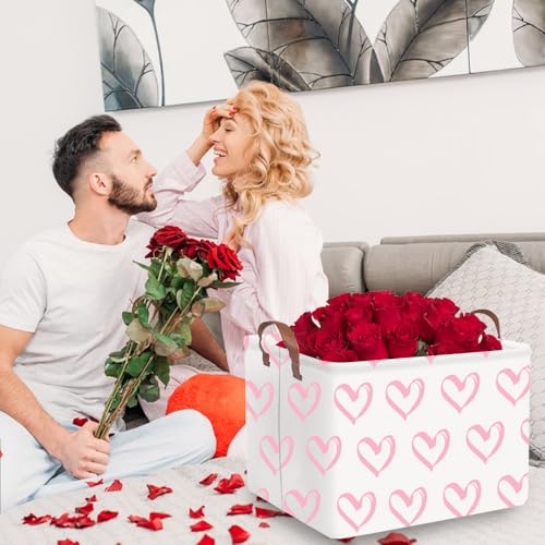 Collapsible Nursery Laundry Basket - Waterproof, Pink Heart Room Decor for Home - color: Pink