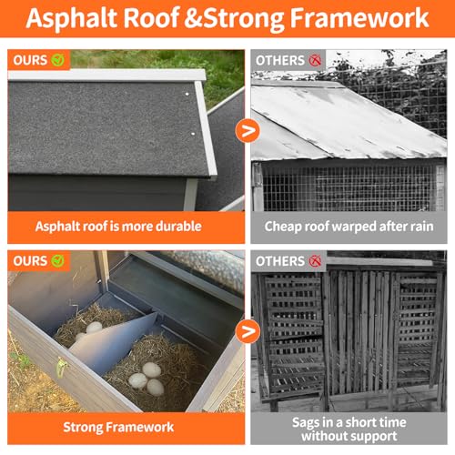 113inch Chicken Coop, Large Wooden Chicken Coop with Nesting Boxes & Run Cage for 3-6 Chickens, Outdoor Hen House Poultry Hutch Rabbit Cage with No-Slip Ramp & Pull-Out Tray for Backyard Farm (Gray) - color: Gray