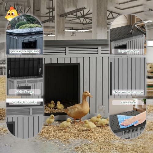 Chicken Coop with Hydraulic Air Rod, Resin Duck Coop with Elevated Floor and Air Vents, Duck House, Backyard Poultry Pet Shelter with Weatherproof Openable Roof, for Chicken, Ducks, Rabbits, Grey - color: Classic Grey, size: 32.2"L x 25.1"W x 24.1"H