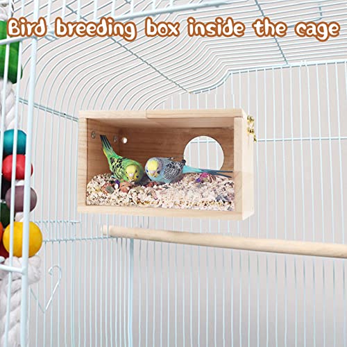 GINDOORParakeet Nesting Box,Transparent Cockatiel Nesting House(M) | Detachable Wooden Pine Bird Nest,Breeding box for Parrot, Lovebirds, Budgie, Conure, and Other Small Birds - size: S
