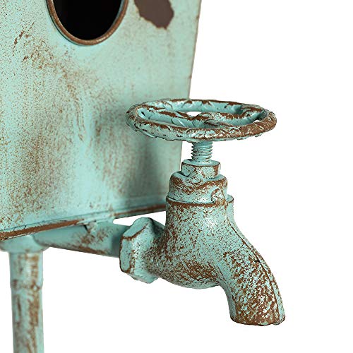 Bird Houses for Outside with Pole Metal Birdhouse Stakes Decorative Outdoor, Reclaimed Faucet Accent (Teal, 52") - style: Faucet