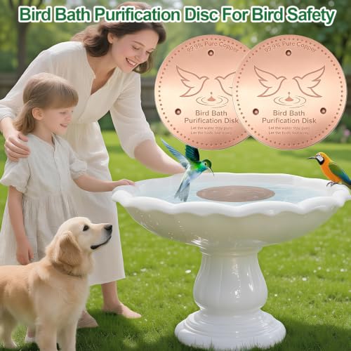 2 Pack Bird Bath Copper Discs, 99.9% Pure Copper Disk Cleaner with Triple-Point Support, Reinforced Design for Safe Clean Water, Universal Fit for Outdoor Birdbaths and Bowls, All-Season Use