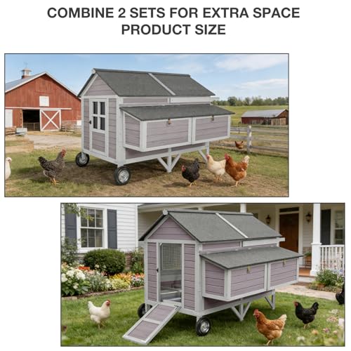 GUTINNEEN 68" Chicken Coop for 8-12 Chickens with Large Wheels, Mobile Wooden Hen House with 4 Nesting Boxes, 4 Perches, Pull-Out Trays, Outdoor Backyard Poultry Cage - size: 68.1"L x 53.9"W x 49.0"H
